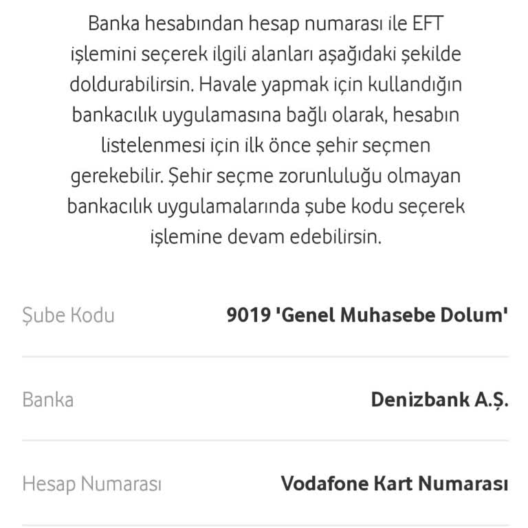 Vodafone Pay'de EFT İle Para Transferi Sorunu