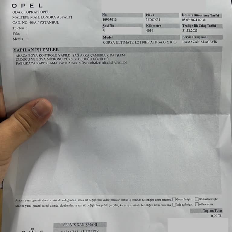 Opel Odak Plaza Opel Corsa Sıfır Araç Boyalı Çıktı