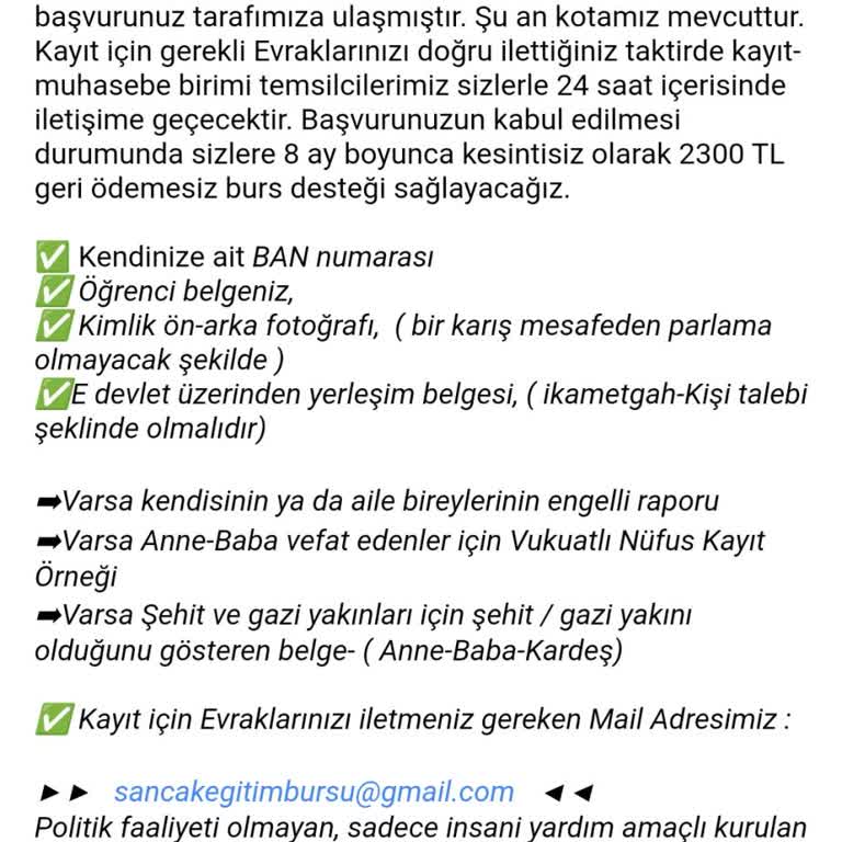 Sancak Eğitim Öğretim Vakfı (Burs) Sancak Eğitim Öğretim Vakfı Kişisel Bilgilerimin Kullanılması Şüphesi