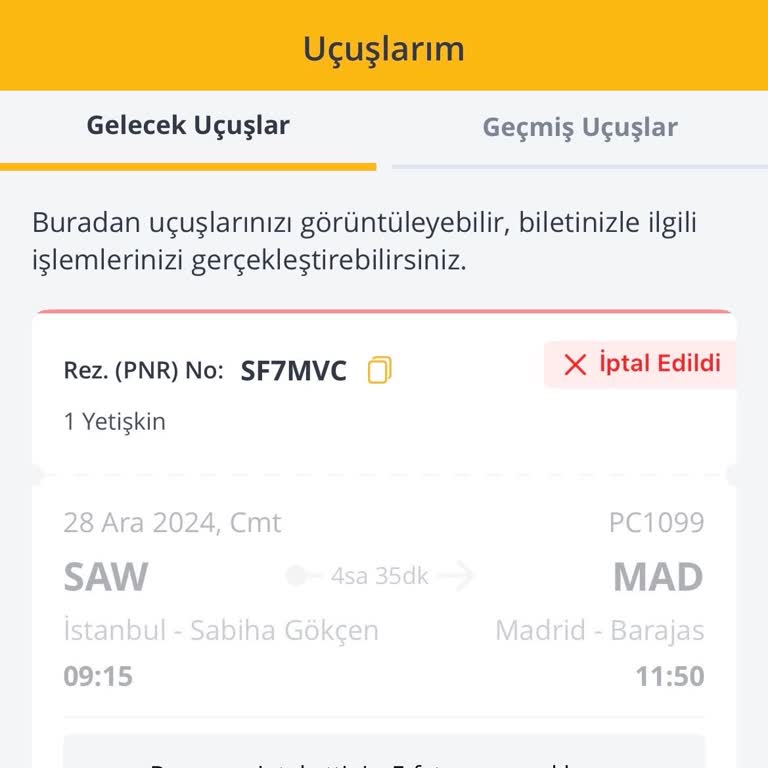 Pegasus Flex Satın Almama Rağmen Biletimde Gözükmüyor