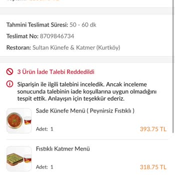 TrendyolGO Ürün İade Kabul Edilmiyor. Restaurant Sahte