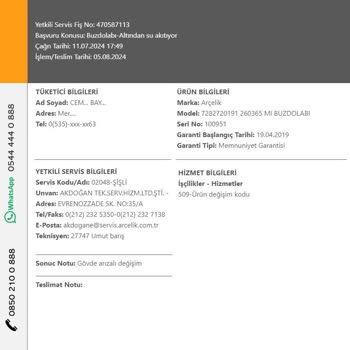 Arçelik Buzdolabı ile Sürekli Yaşanan Sorunlar ve Yetersiz Hizmet