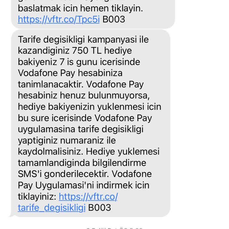 Vodafone Pay 750 TL Hediye Bakiye