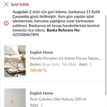 Trendyol English Home Dan İndirimden Satın Aldığım Ürünü İptal Ediyor