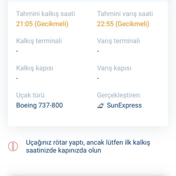 SunExpress Hava Yolları 7 Saat Rötar