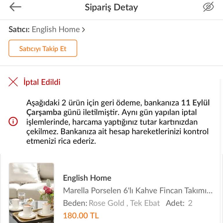 Trendyol-English Home Sebepsiz İade İşlemi