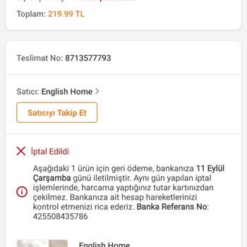 Trendyol English Home Satıcısı Urunu Gerekçe Belirtmeden İptal Etmiş