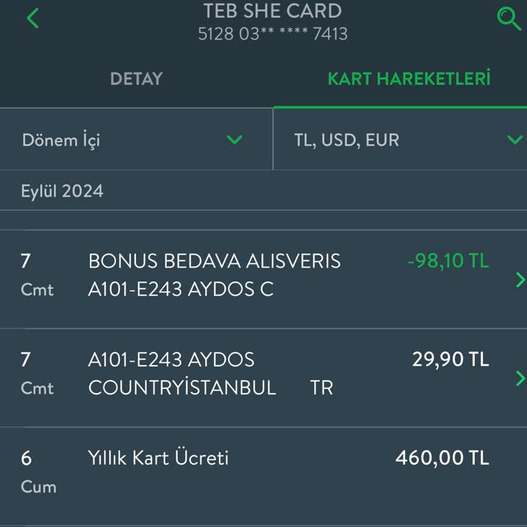 TEB SHE Kart Yıllık Aidat Ücreti