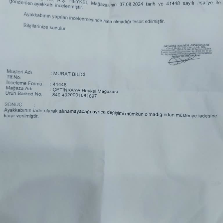 Çetinkaya Mağazasının Sattığı Sorunlu Ayakkabıya Sahip Çıkmaması