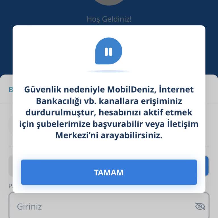 Denizbank Mobil Bankacılık Hesabınıza Girişiniz Engellendi'