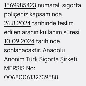 Anadolu Sigorta Serviste Bekleyen Aracım