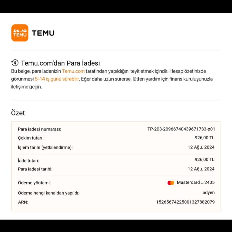 Temu Para İadesi Sorunu