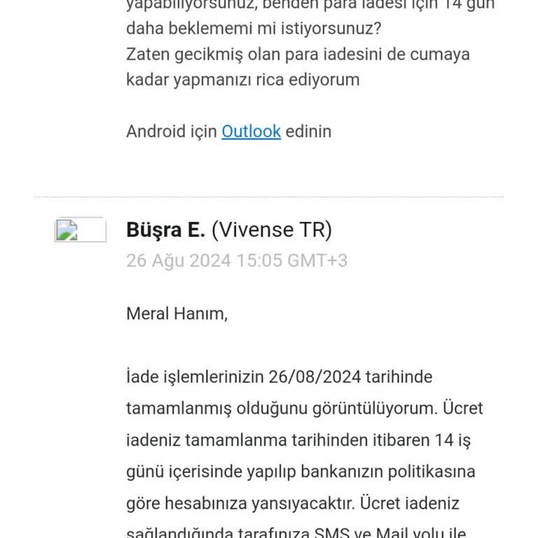 Vivense Ücret İadesi Yapmıyor