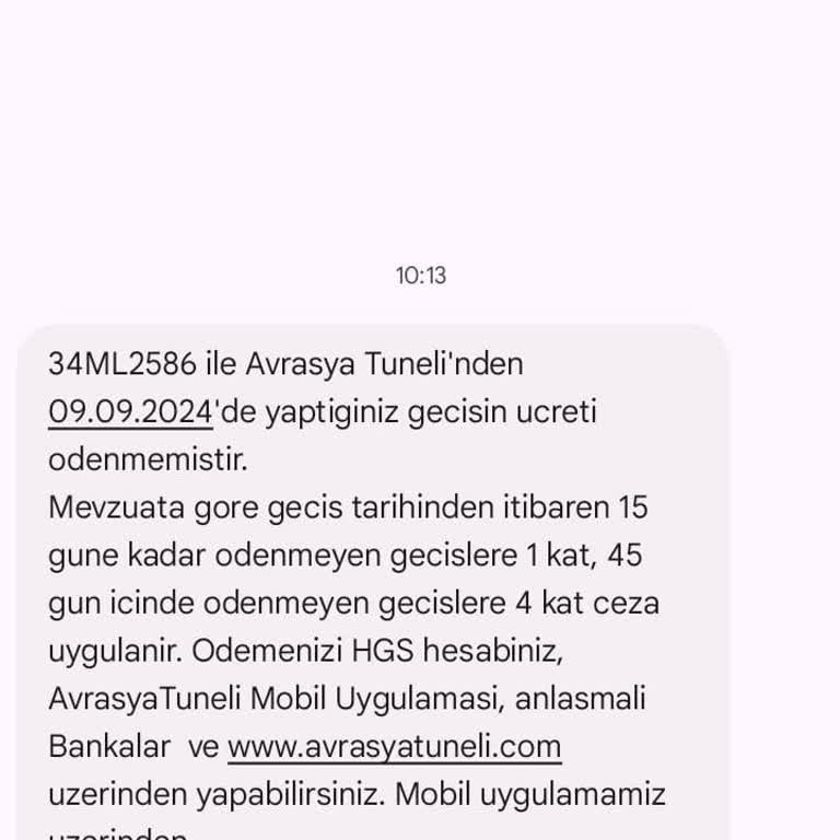 Avrasya Tüneli Wrong Message Received