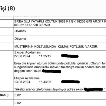Divanev Yeni Alınan Oturma Grubunda Sünger Sorunu Ve Değişim Talebi