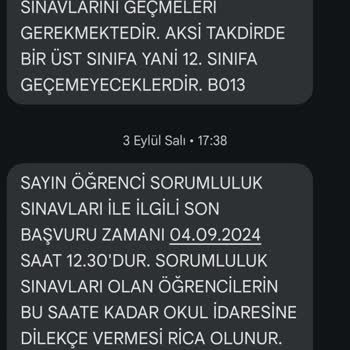 Muratpaşa MTAL Sorumluluk Sınavı İçin Mesajın Geç Gönderilmesi