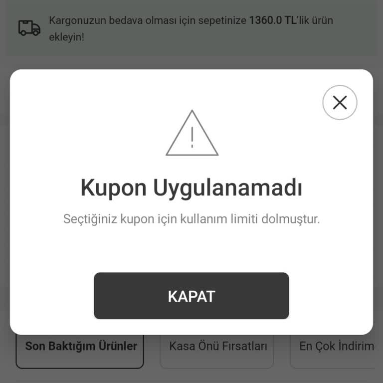 Karaca Züccaciye İptal Edilen Siparişte Kuponum Geri Yatmadı.