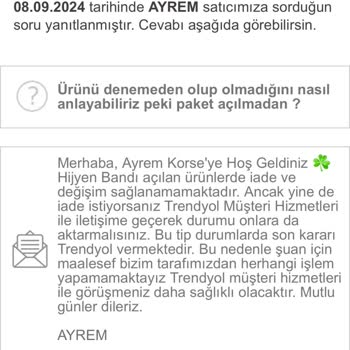Trendyol Korse İade Edilmiyor Değişim Yapılmıyor