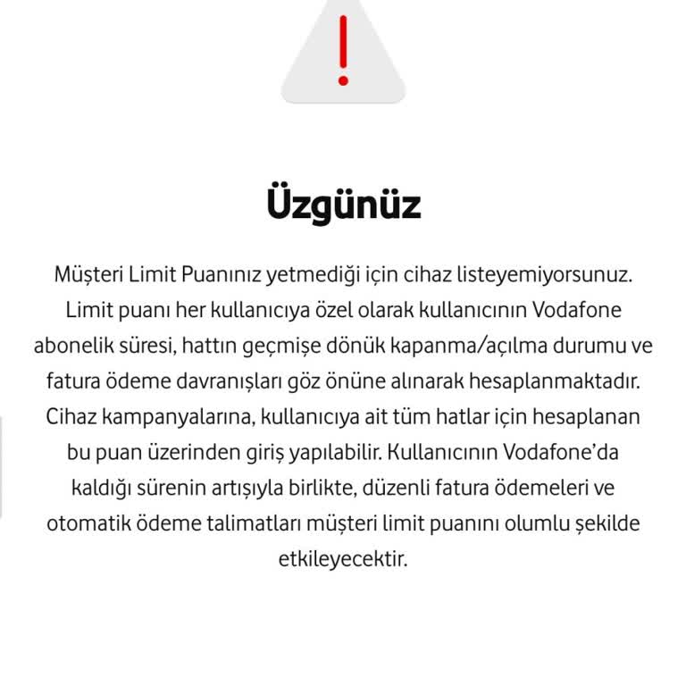 Vodafone'un Sürekli Geciktirdiği Limit Puanı Sorunu