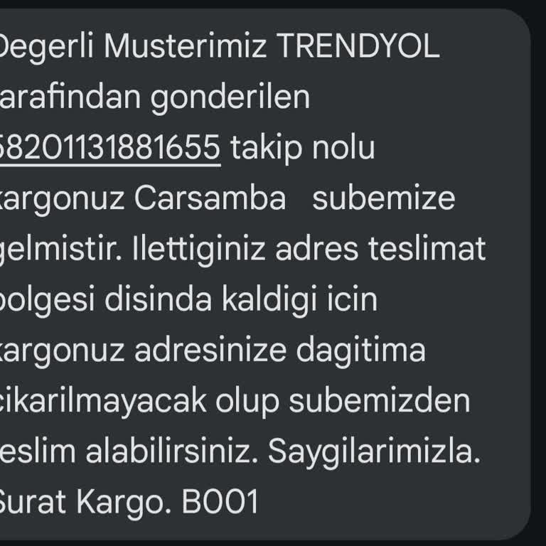 Sürat Kargo Kargomun Yanlış Şubeye Gitmesi