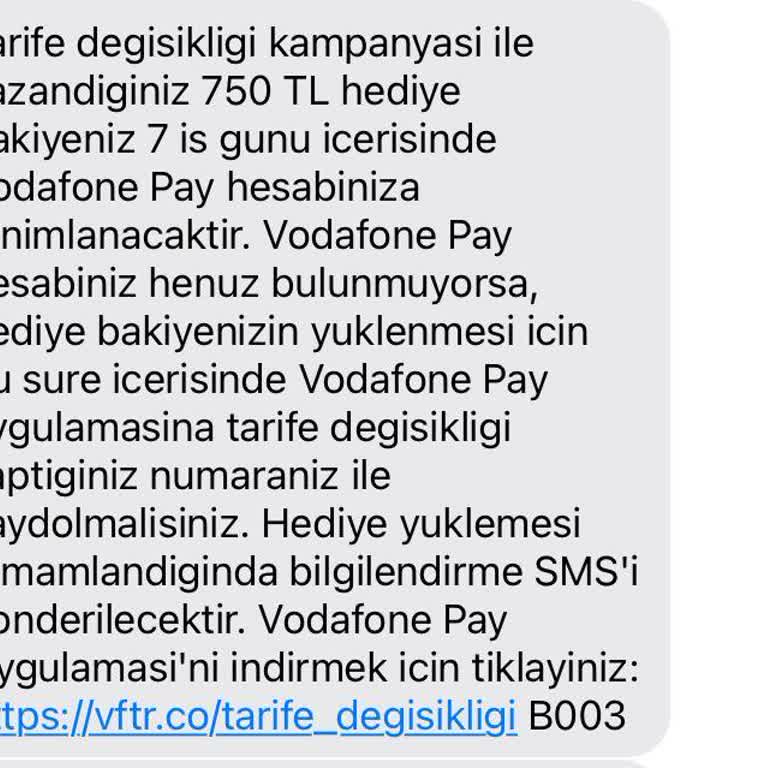 Vodafone Pay Tarife Değişikliği Kampanyası