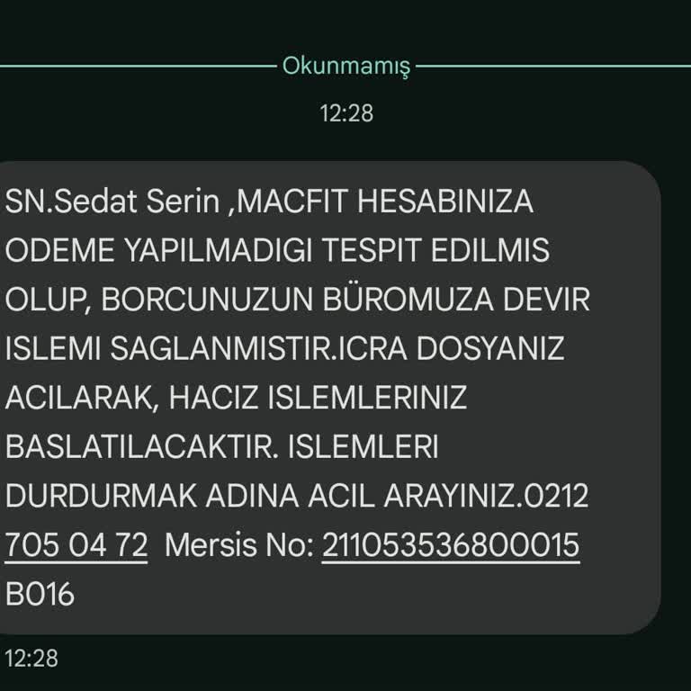 Macfit (İstanbul Avrupa) Macfit Nevçarşı İcra Tehdidi