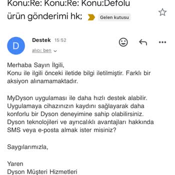 Dyson Tarafıma Üst Üste Çizik Ürün Gönderilmesi.