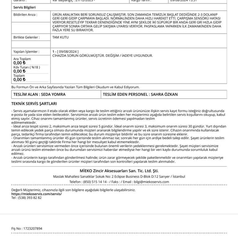 MIEKO Mieko Servis İade Onayladığı Ürünü Geri Yollamıyor Satıcı Ürün İstiyor