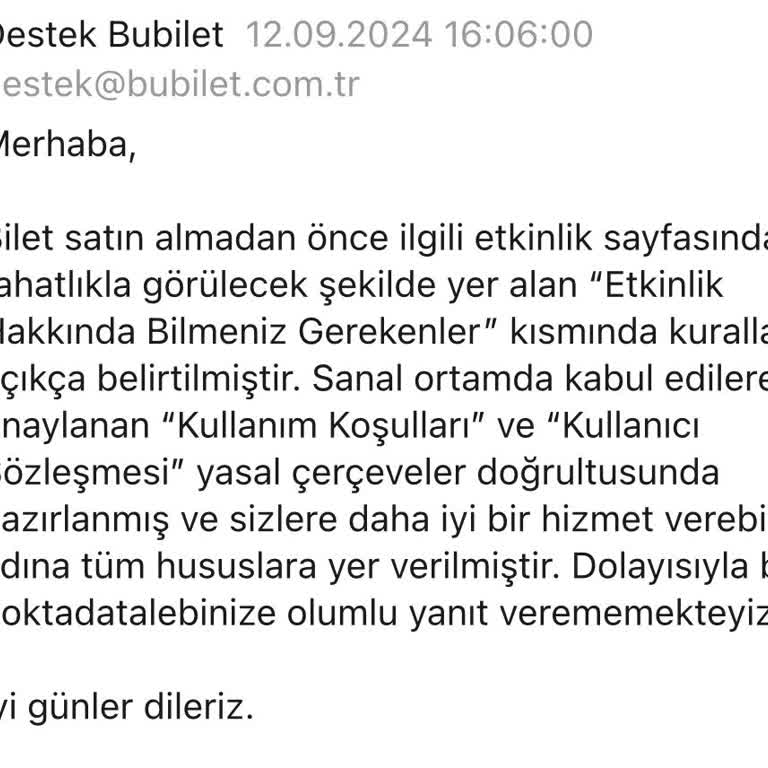 Bubilet İade Veya Değişim Yapmıyor