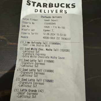 Yemeksepeti Starbucks Kahve Eksik Ve Dökülmüş Geldi.