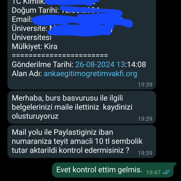 Burs Vaadiyle Dolandırıcılık Anka Vakfı Burs Mesajı Ve Kişisel Bilgilerimin İzni Dışı Kullanımı