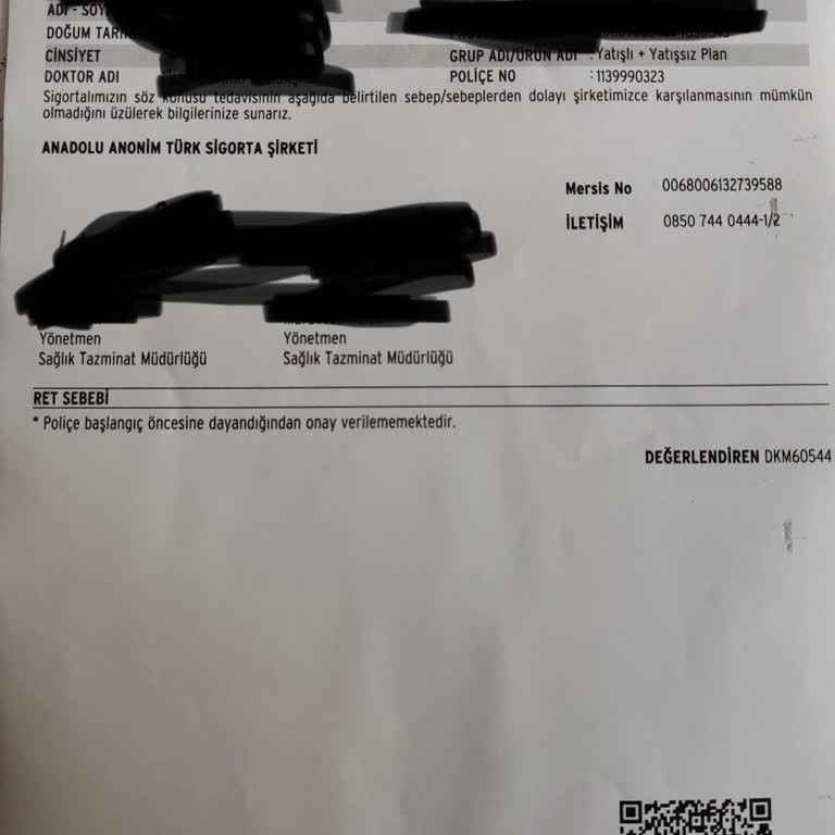 Anadolu Sigorta Tamamlayıcı Sağlık Sigortası Ameliyat Ödemesi Yapmıyor