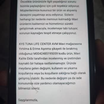Mavi Ürünün Arkasında Durmuyor
