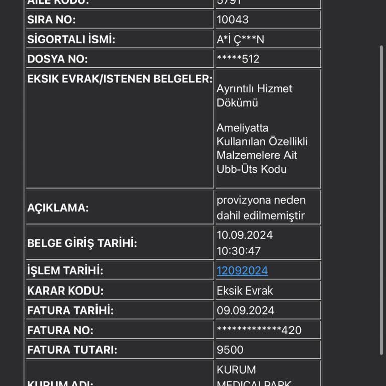 Medical Park Hastanesi Ayrıntılı Hizmet Dökümü