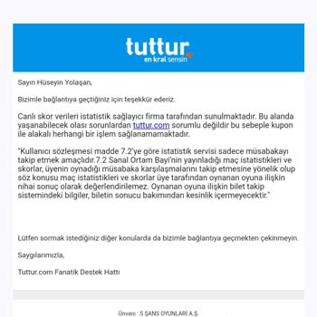 Tuttur.com Canlı Bahis Hatası Ve Para İadesi Yapmaması Hk