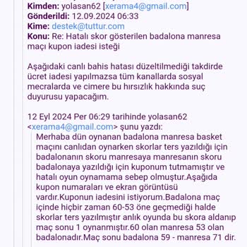 Tuttur.com Canlı Bahis Hatası Ve Para İadesi Yapmaması Hk