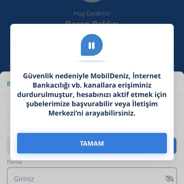 Denizbank Mobil Geçici Bloke