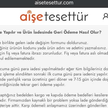Aişe Tesettür (aisetesettur.com) Yanıltıcı Ürün Ve İade Sürecinde Mağduriyet