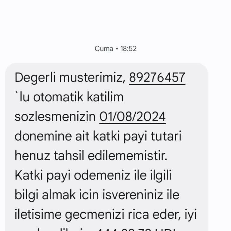 HDI Fibaemeklilik Katılım Yapılmış Ve Mesaj Geliyor