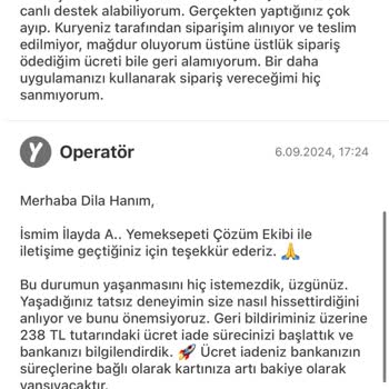 Yemek Sepeti Para İadesi Yapılmıyor