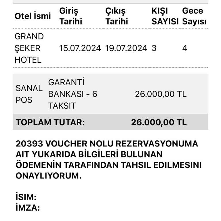 Grand Şeker Hotel Grand Şeker Antalya Hotel'de İade Sorunu