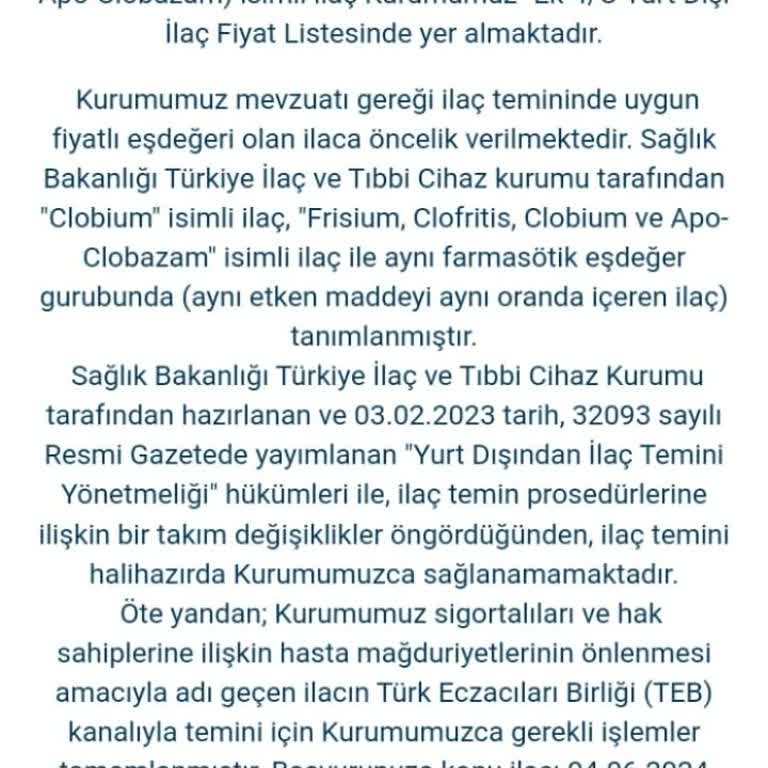 Sağlık Bakanlığı Apo Clobazam Frisium, Epilepsi