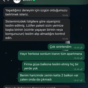 Zara'nın Teslim Edilmeyen Kargomla İlgili Sorunu Çözmemesi