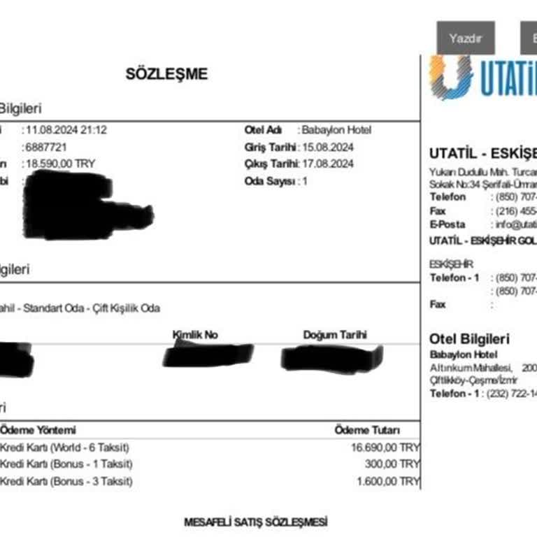 Utatil Rezervasyon İptalinde Para İadesi Yapmıyor