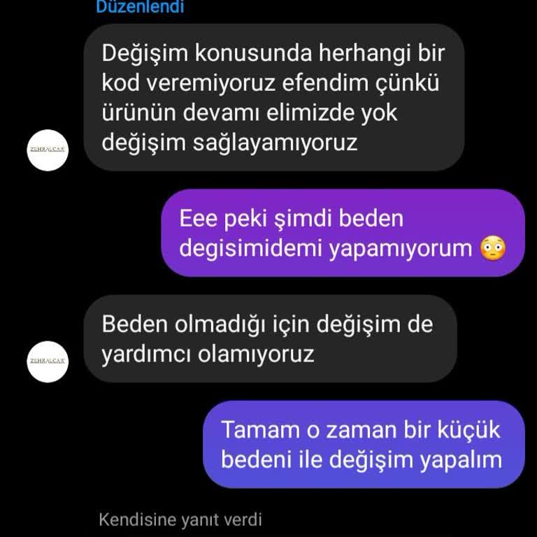 Zehra Uçar Instagram Satışından Ürün Değişim Problemi