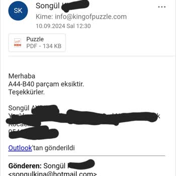 Hepsiburada Eksik Parça Talebi