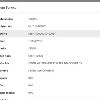 Onvo Senna 65 İnc Google TV 50 Gündür Garantide.