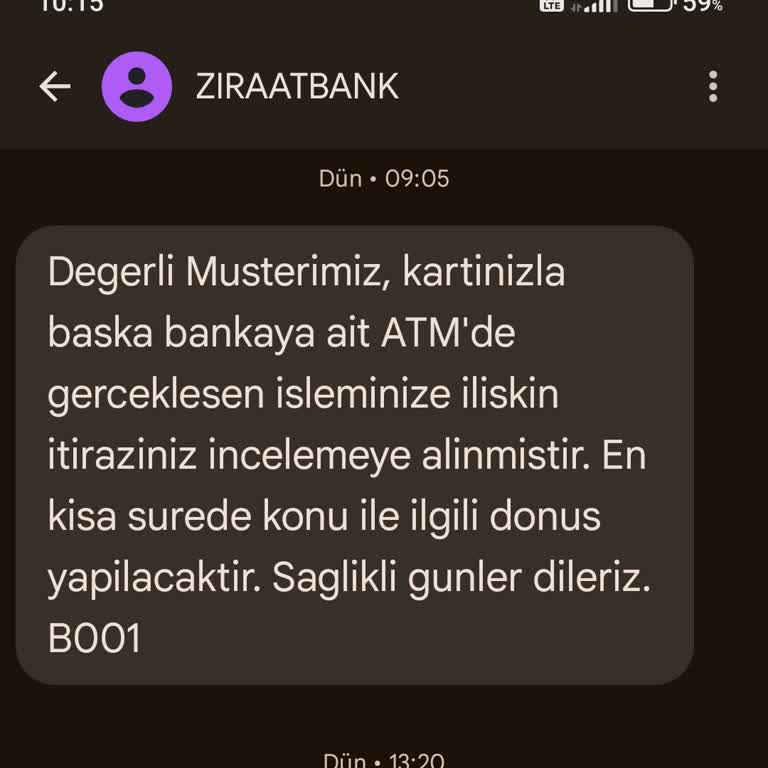 Ziraat Bankası ATM İşlem İtirazı