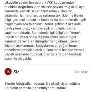 Yemek Sepeti Yemeğe Kola Dökülmüş Ücret İadesi Yapılmıyor.