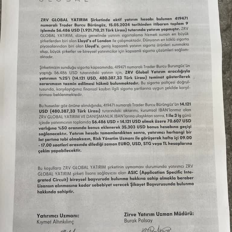 Zirve Global Yatırım Zrv Global Şikayet